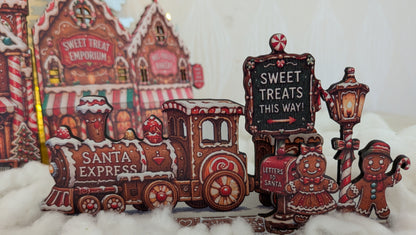 Gingerbread Story Street julby – LED-förberedd pepparkaksby, upp till 72 cm