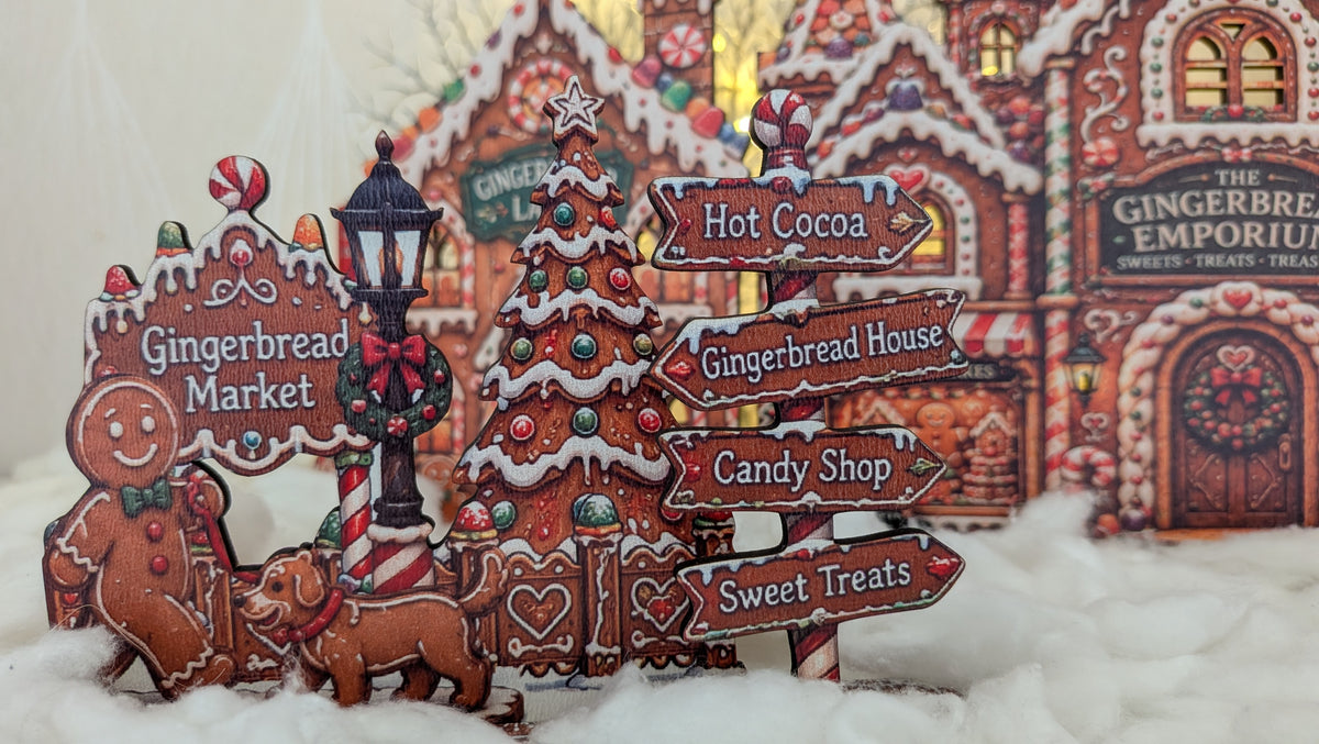 Gingerbread Story Street julby – LED-förberedd pepparkaksby, upp till 72 cm