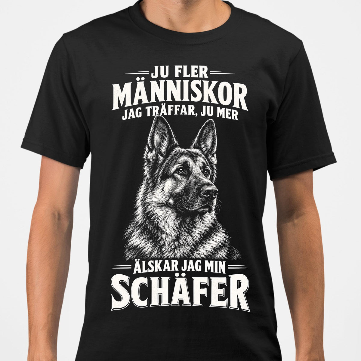 Schäfer Hund T-shirt – Ju fler människor – Svart