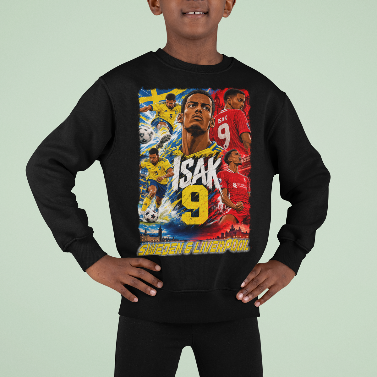Alexander Isak Sweatshirt – Sverige & Liverpool – Svart – Barn & Vuxen