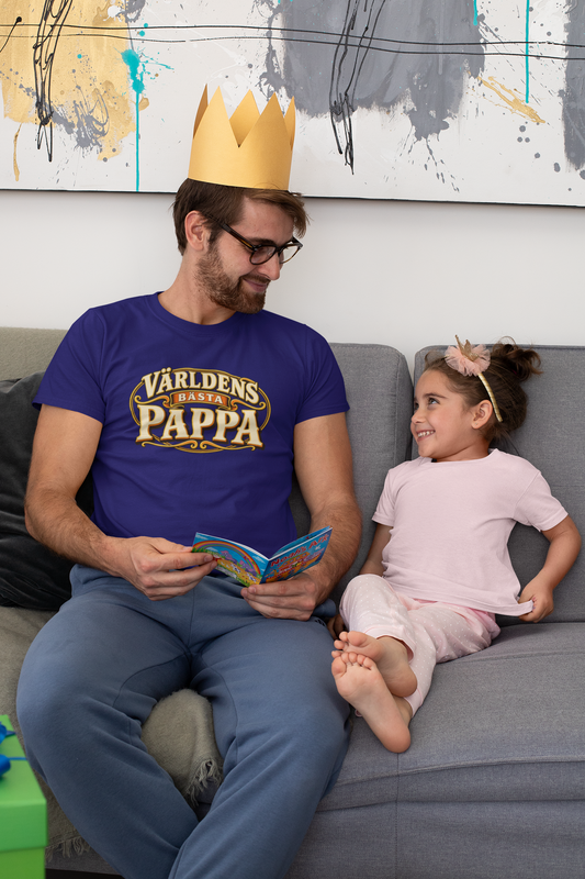 Världens bästa pappa T-shirt – Marinblå herrtröja med retrotryck logo