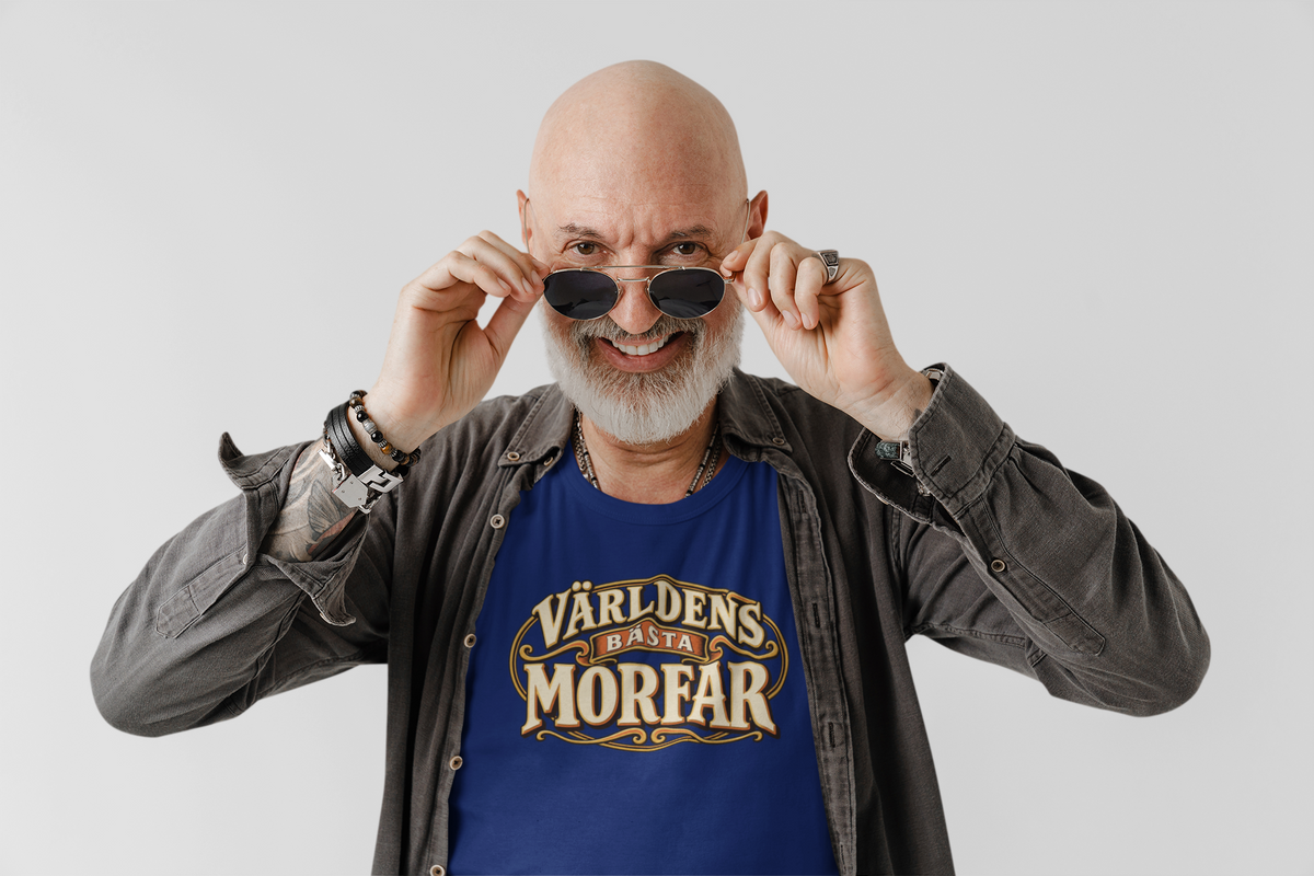 Världens bästa morfar – Marinblå T-shirt med modern retrologga
