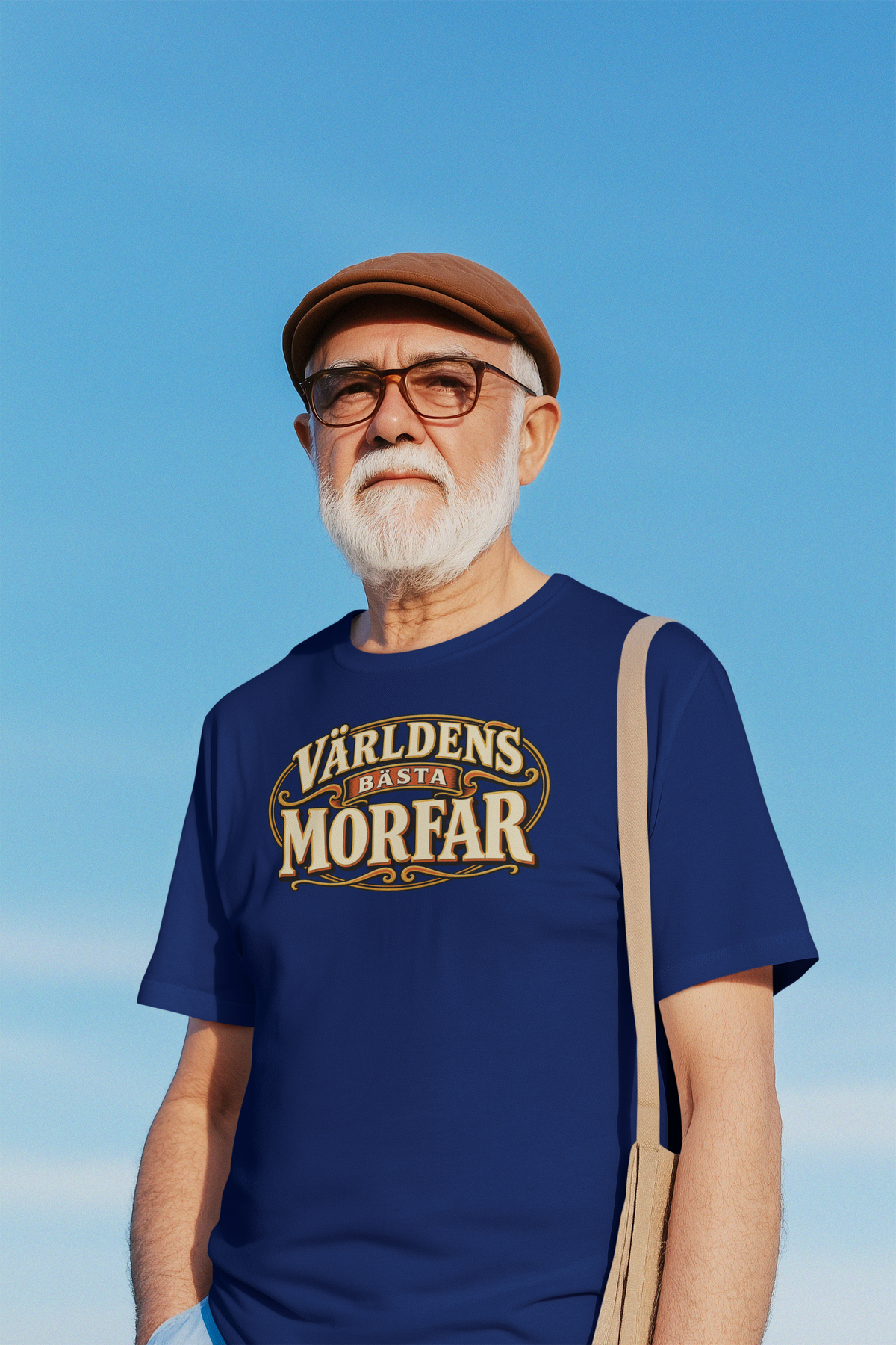 Världens bästa morfar – Marinblå T-shirt med modern retrologga