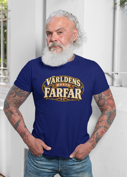 Världens bästa farfar T-shirt – Marinblå med retrologga