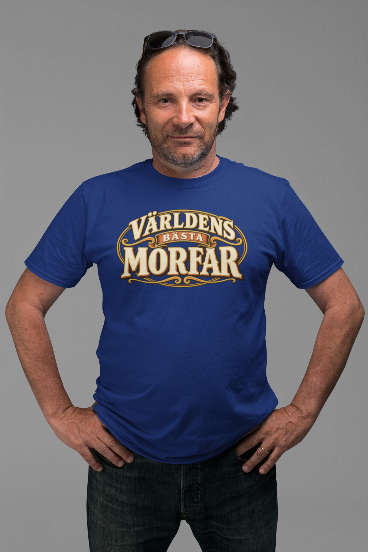 Världens bästa morfar – Marinblå T-shirt med modern retrologga