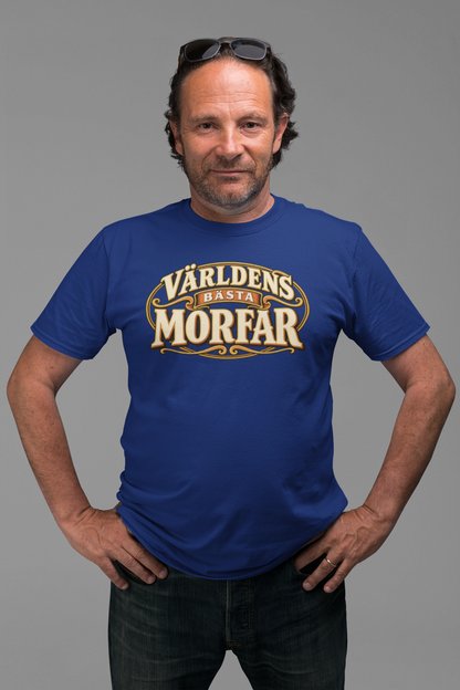 Världens bästa morfar – Marinblå T-shirt med modern retrologga