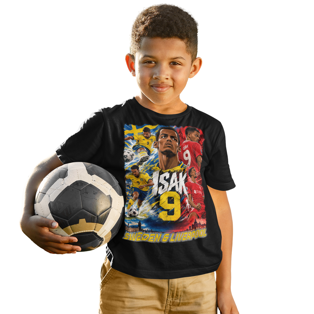 Alexander Isak T-shirt – Sverige & Liverpool – Svart – Barn & Vuxen