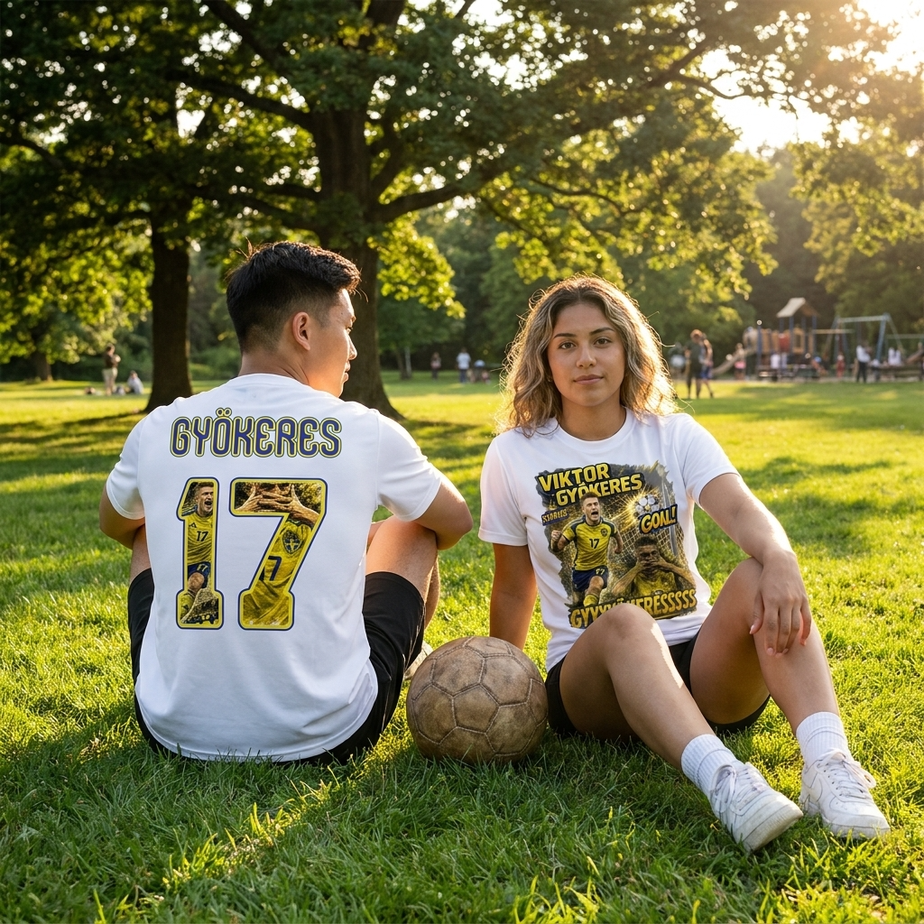 Viktor Gyökeres 17 T-shirt Barn & Vuxen – Sverige Fotbollströja med Tryck Fram & Bak