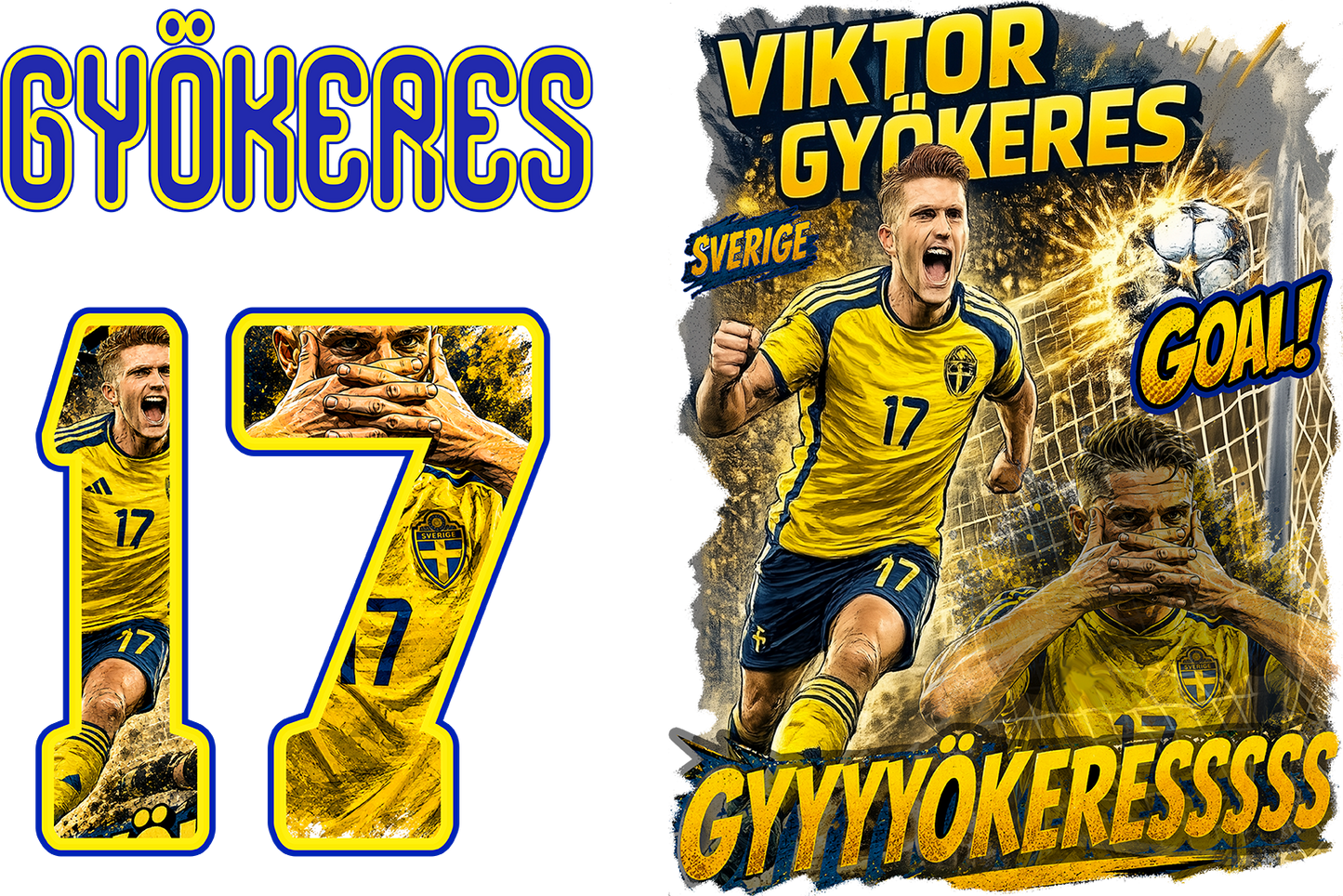 Viktor Gyökeres 17 T-shirt Barn & Vuxen – Sverige Fotbollströja med Tryck Fram & Bak