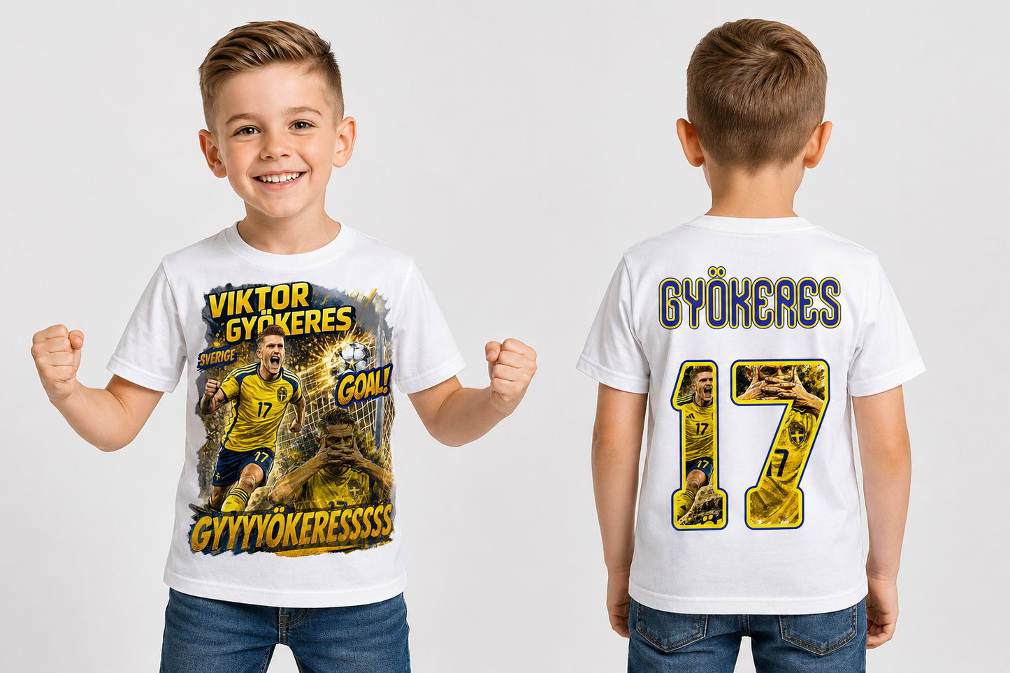 Viktor Gyökeres 17 T-shirt Barn & Vuxen – Sverige Fotbollströja med Tryck Fram & Bak