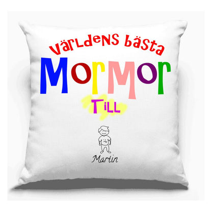 Mormor personligt kuddfodral med eget barnbarn familj design