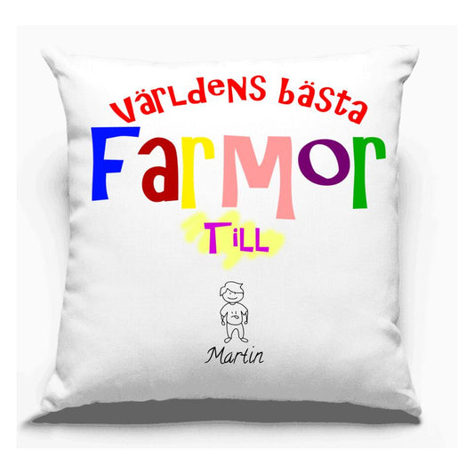 Mormor personligt kuddfodral med eget barnbarn familj design copy