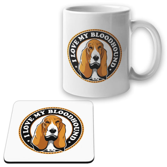 Bloodhound Mugg + Underlägg paket I Love hund set