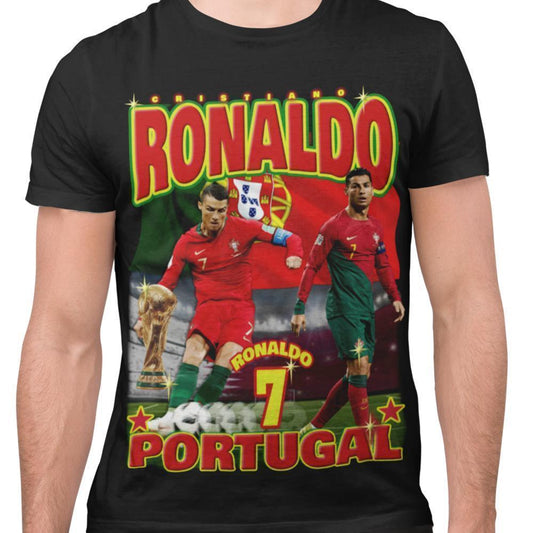 Cristiano Ronaldo Svart 7 t-shirt Portugal stil VM