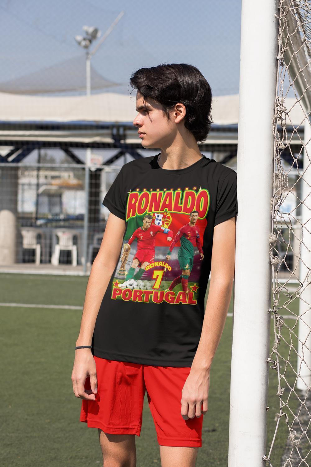 Cristiano Ronaldo Svart 7 t-shirt Portugal stil VM