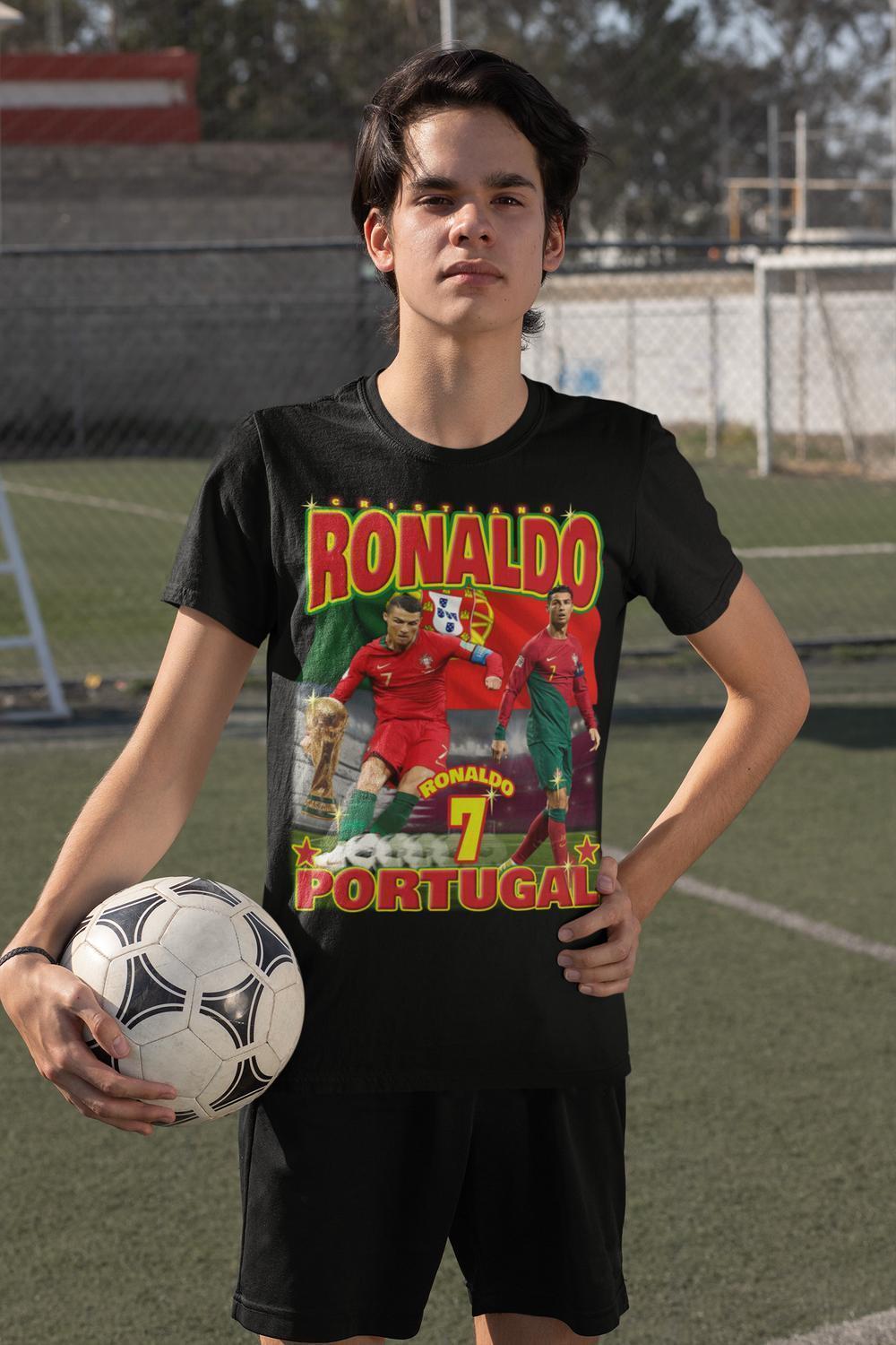 Cristiano Ronaldo Svart 7 t-shirt Portugal stil VM