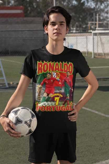 Cristiano Ronaldo Svart 7 t-shirt Portugal stil VM