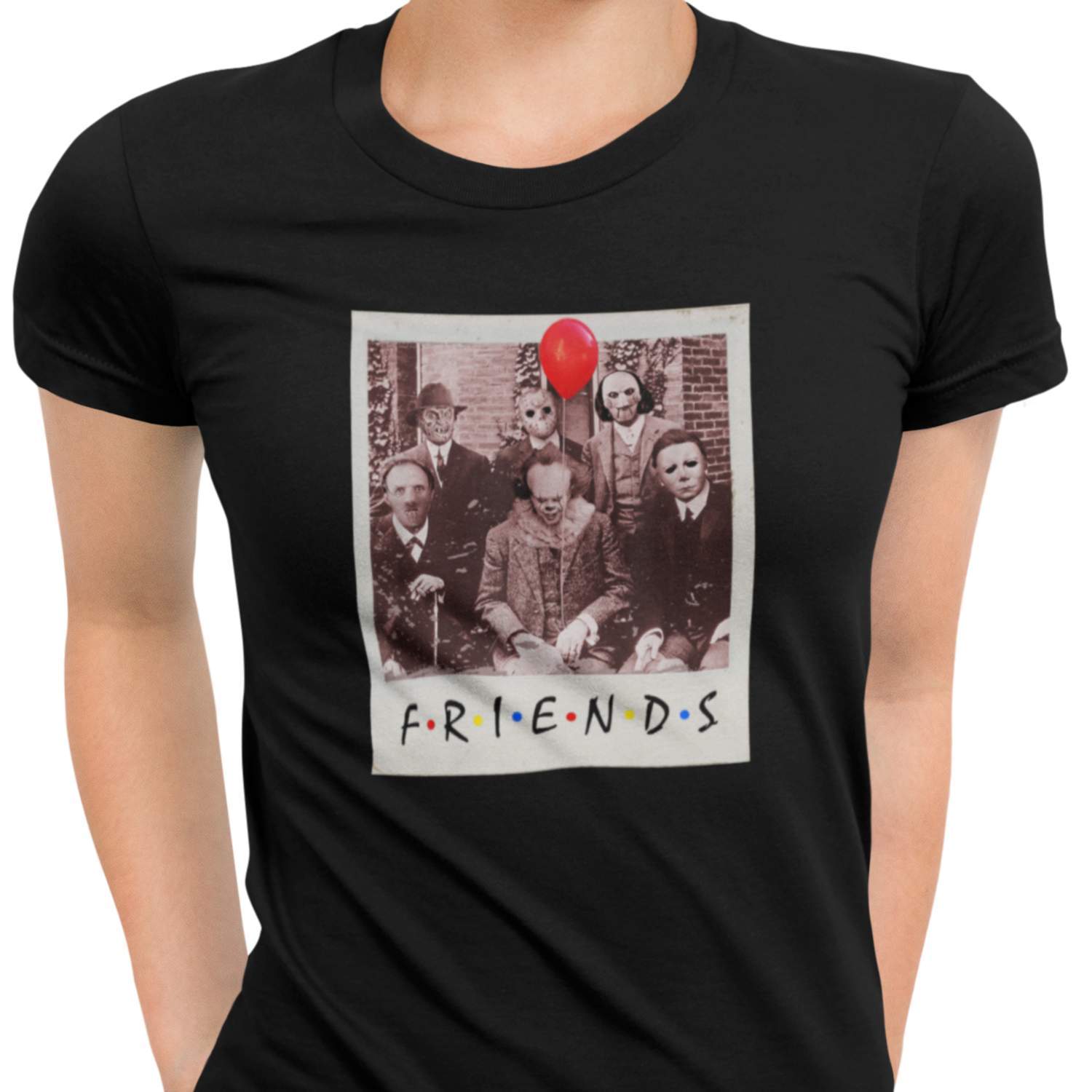 Dam svart T-shirt Polaroid stil Horror friends design Pennywise - Highstreet.se
