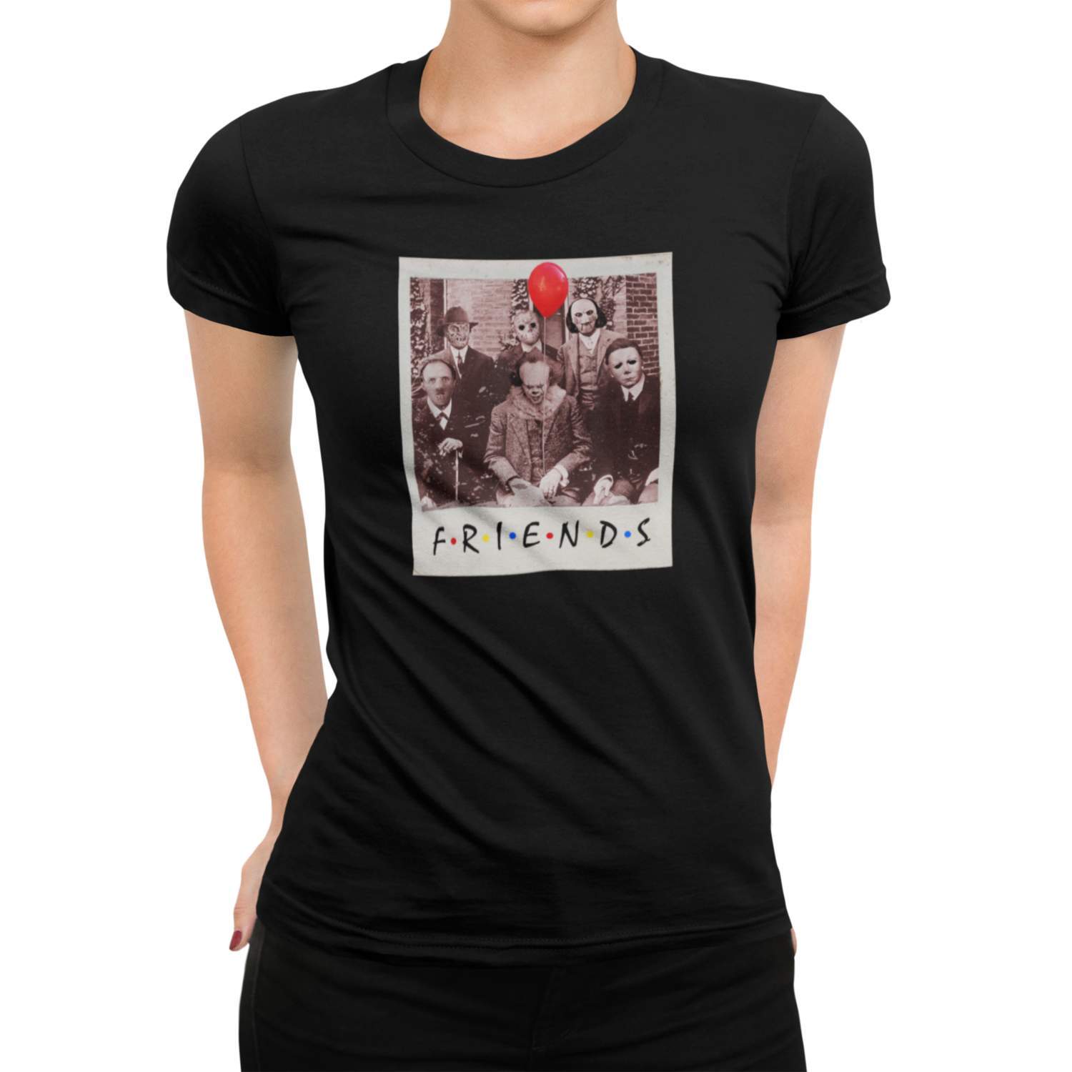 Dam svart T-shirt Polaroid stil Horror friends design Pennywise - Highstreet.se
