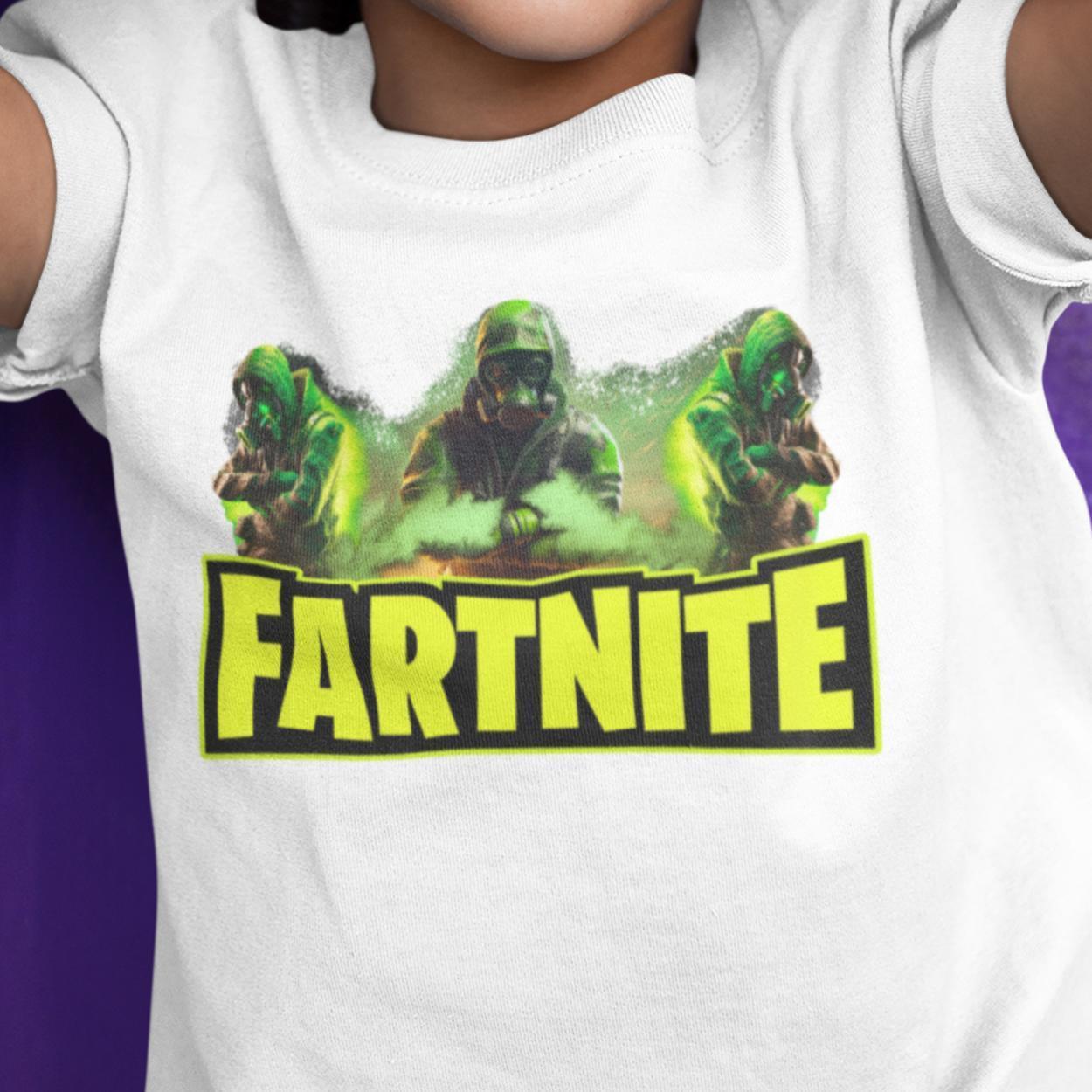 Fortnite parody t-shirt - Vit tröja med full färg fartnite tryck