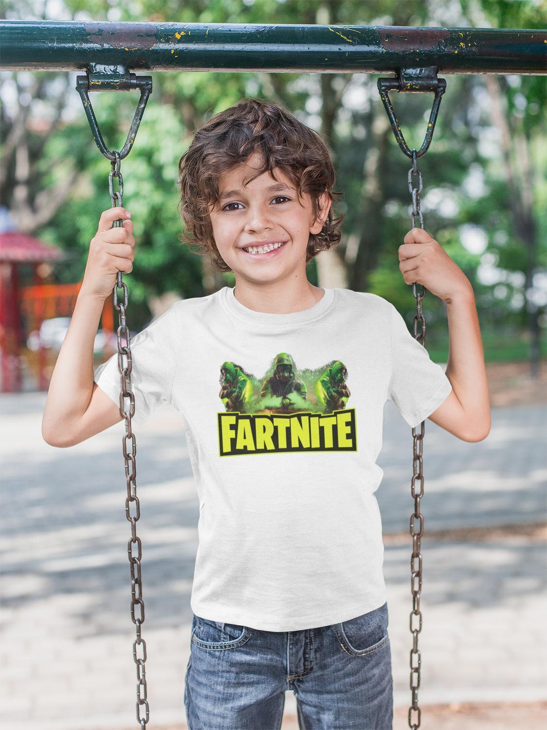 Fortnite parody t-shirt - Vit tröja med full färg fartnite tryck