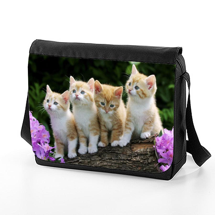 skolväska med katt bild messenger bag
