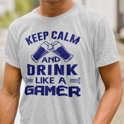 Gråmelerad  T-shirt med drink like a gamer design - Highstreet.se