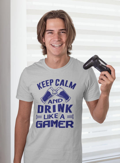 Gråmelerad  T-shirt med drink like a gamer design - Highstreet.se