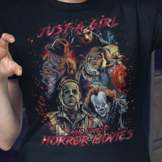 Horror film dam t-shirt - Just a girl that loves horror movies - Highstreet.se