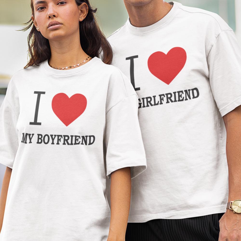 I love my boyfriend eller girlfriend t-shirt tryck unisex - Highstreet.se