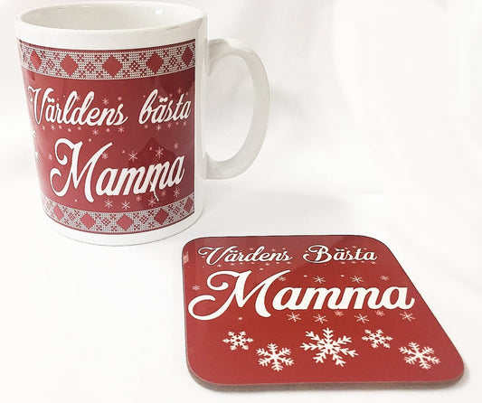 Mamma Mugg + Underlägg SF paket med tryck : Världens bästa Mamma