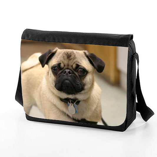 skolväska med mops hund bild messenger bag