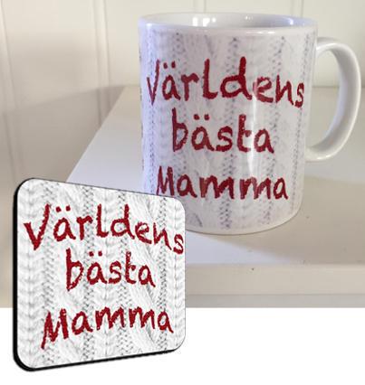 Mugg + Underlägg Knit paket med tryck : Världens bästa Mamma