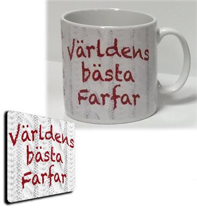 Mugg + Underlägg paket med tryck : Världens bästa Farfar