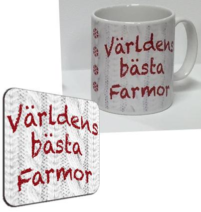 Mugg + Underlägg paket med tryck : Världens bästa Farmor