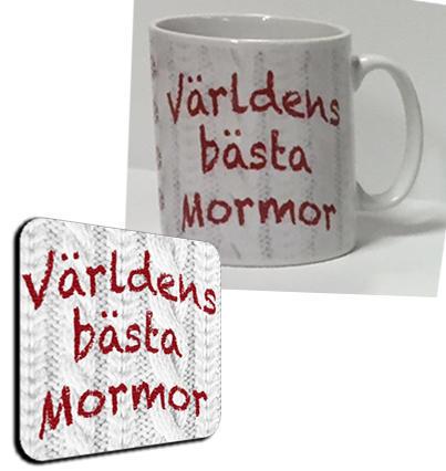 Mugg + Underlägg knit paket med tryck : Världens bästa Mormor