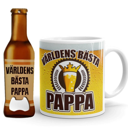 Pappa mugg & Flasköppnare med öl design - Världens Bästa Pappa