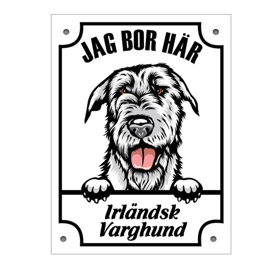 Plåtskylt Irländsk Varghund Kikande hund skylt