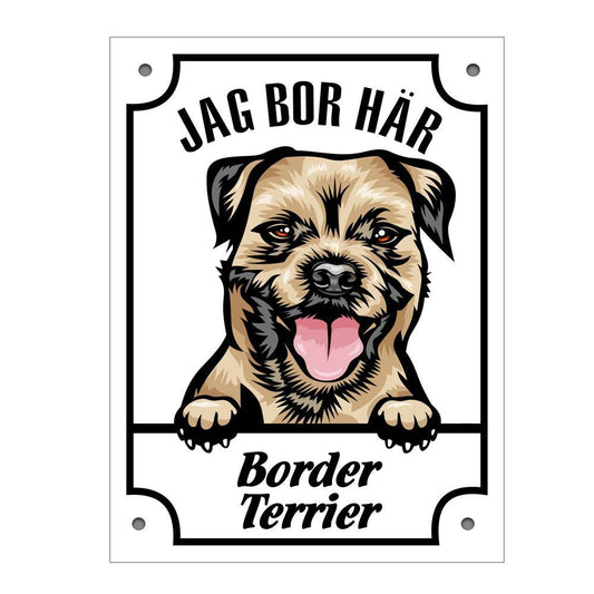 Plåtskylt Jag bo här Border terrier Kikande hund skylt - Highstreet.se