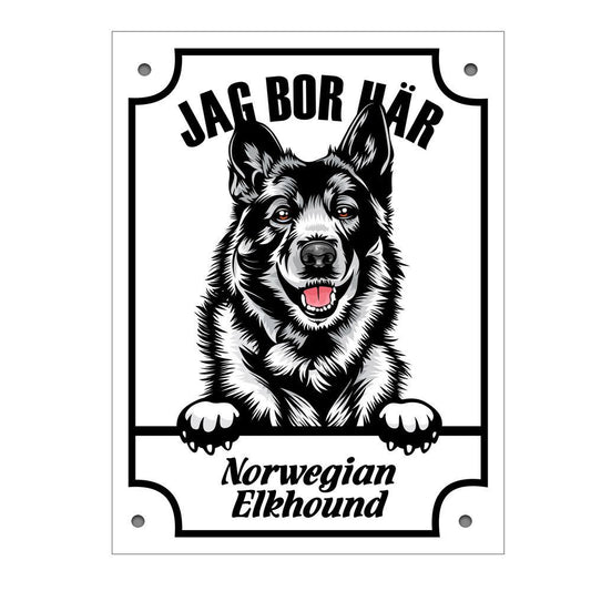 Plåtskylt Norwegian elkhundKikande hund skylt