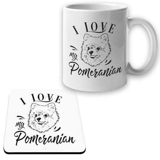 Pomeranian Mugg + Underlägg paket I Love hund set