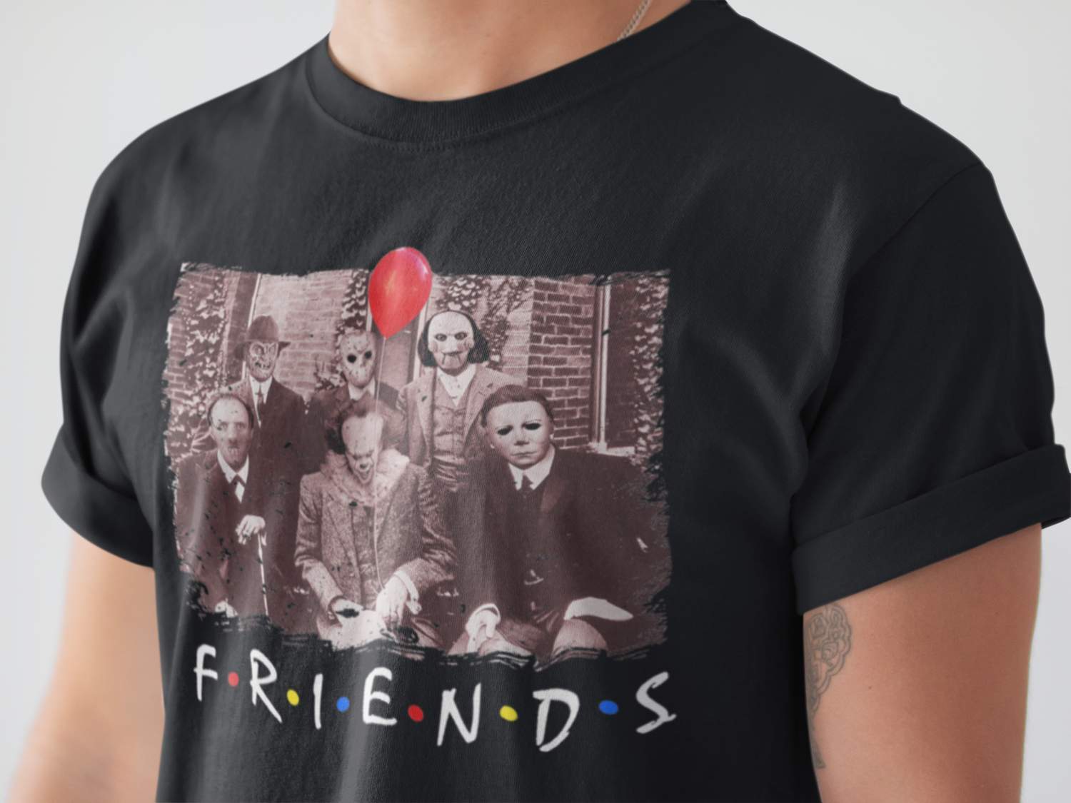 Svart skräckfilm t-shirt Pennywise Jason Jigsaw & friends horror - Highstreet.se
