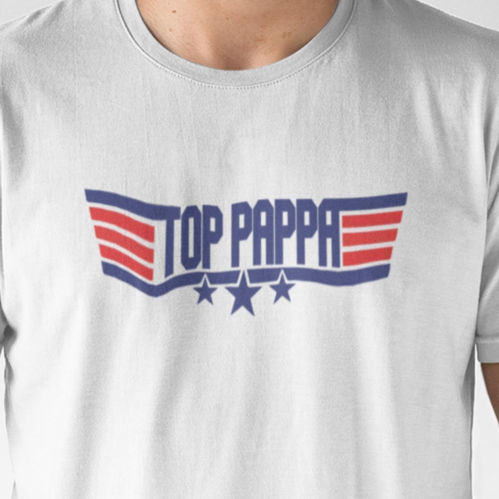 Top Pappa vit t-shirt med coolt tryck fram. Top gun stil dad tröja